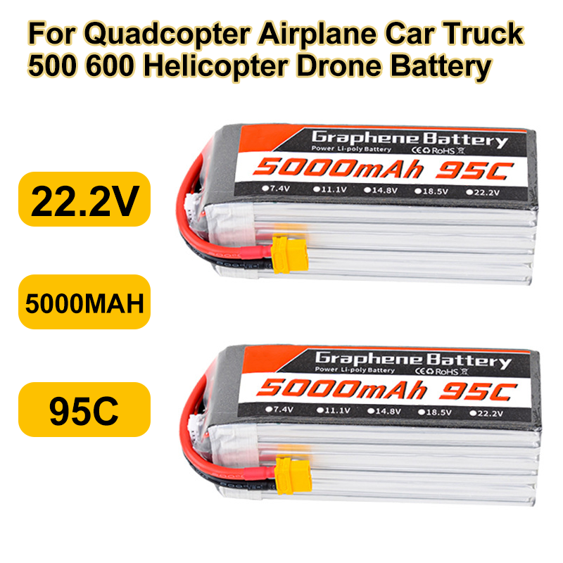 6S Lipo Battery 22.2V 5000Mah - 95C 22.2V 6S 5000mAh リポバッテリー。XT60/XT90/XT90Sプラグ付き。クアッドコプター、飛行機、車、トラック、500/600ヘリコプター、ドローン用。